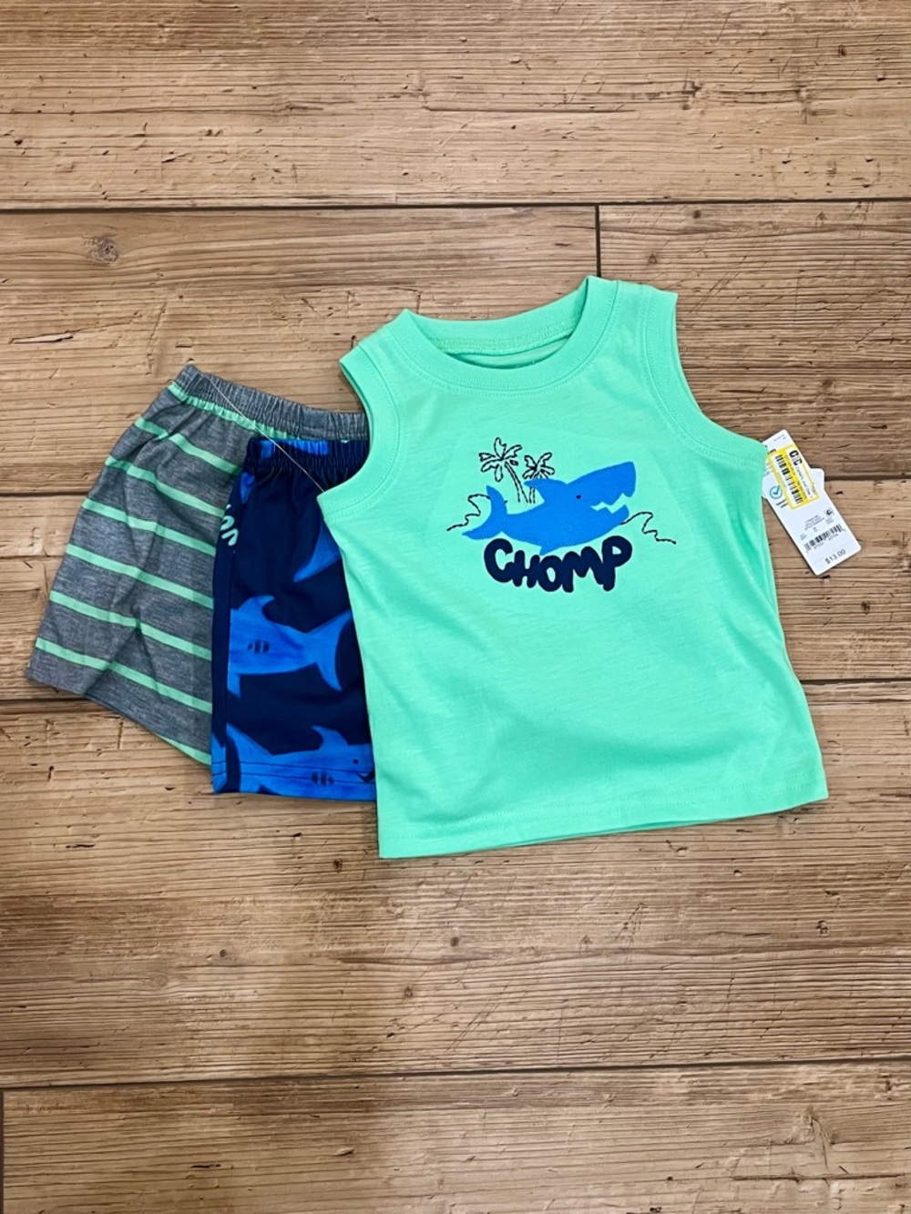 Carter's Green Shark 'Chomp' Tank & Two Coordinating Pajama Shorts
